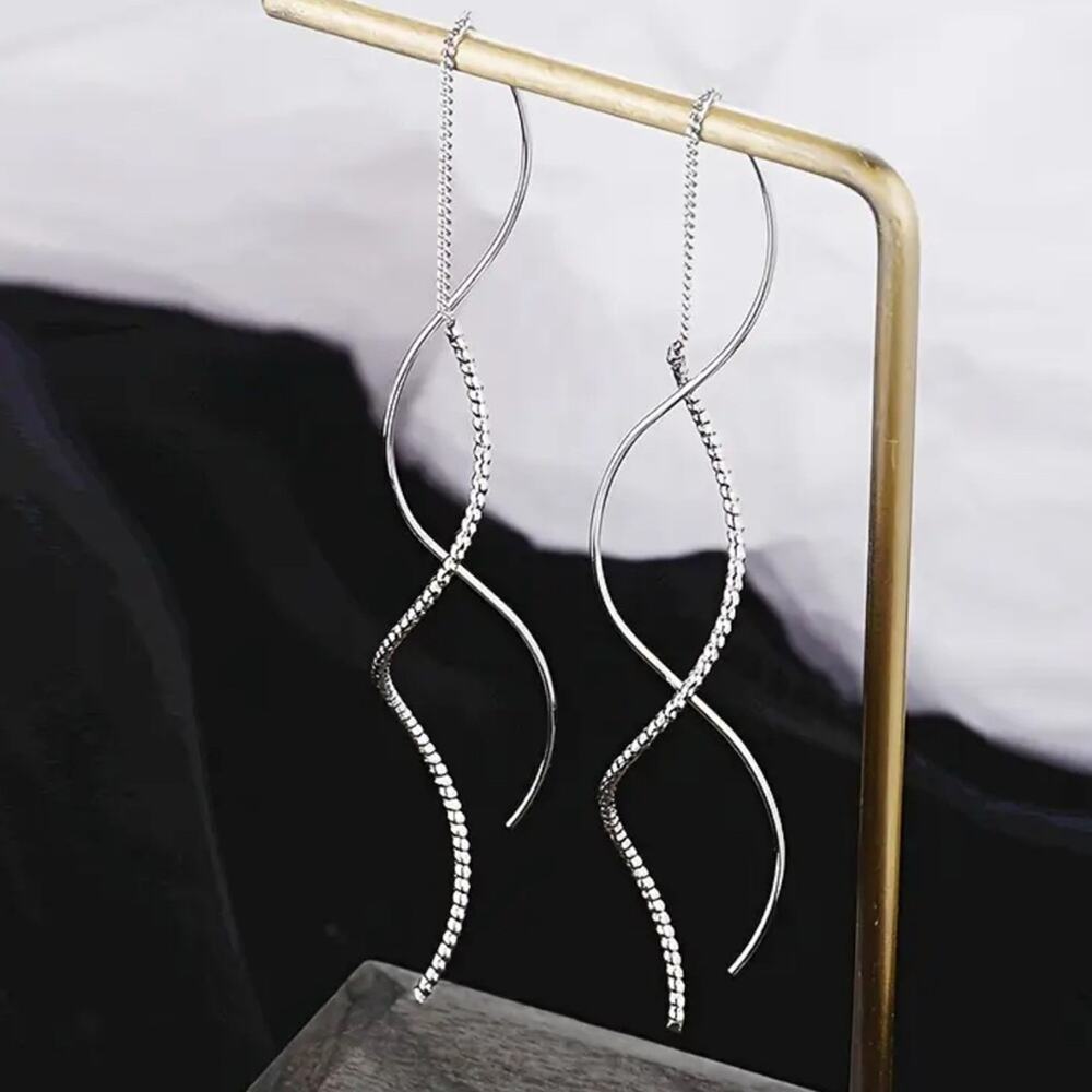 Silver Textured Twist Earrings